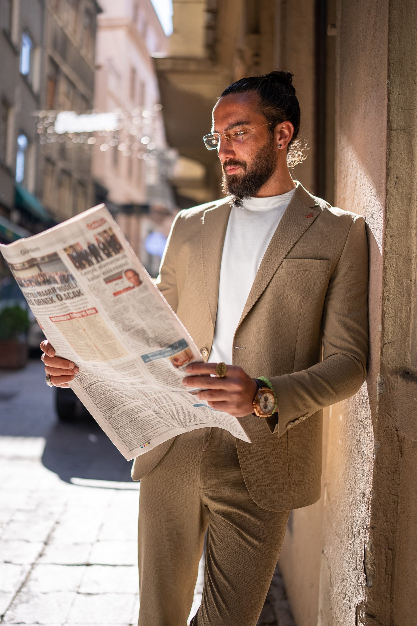 Men's Camel Textured Summer Suit