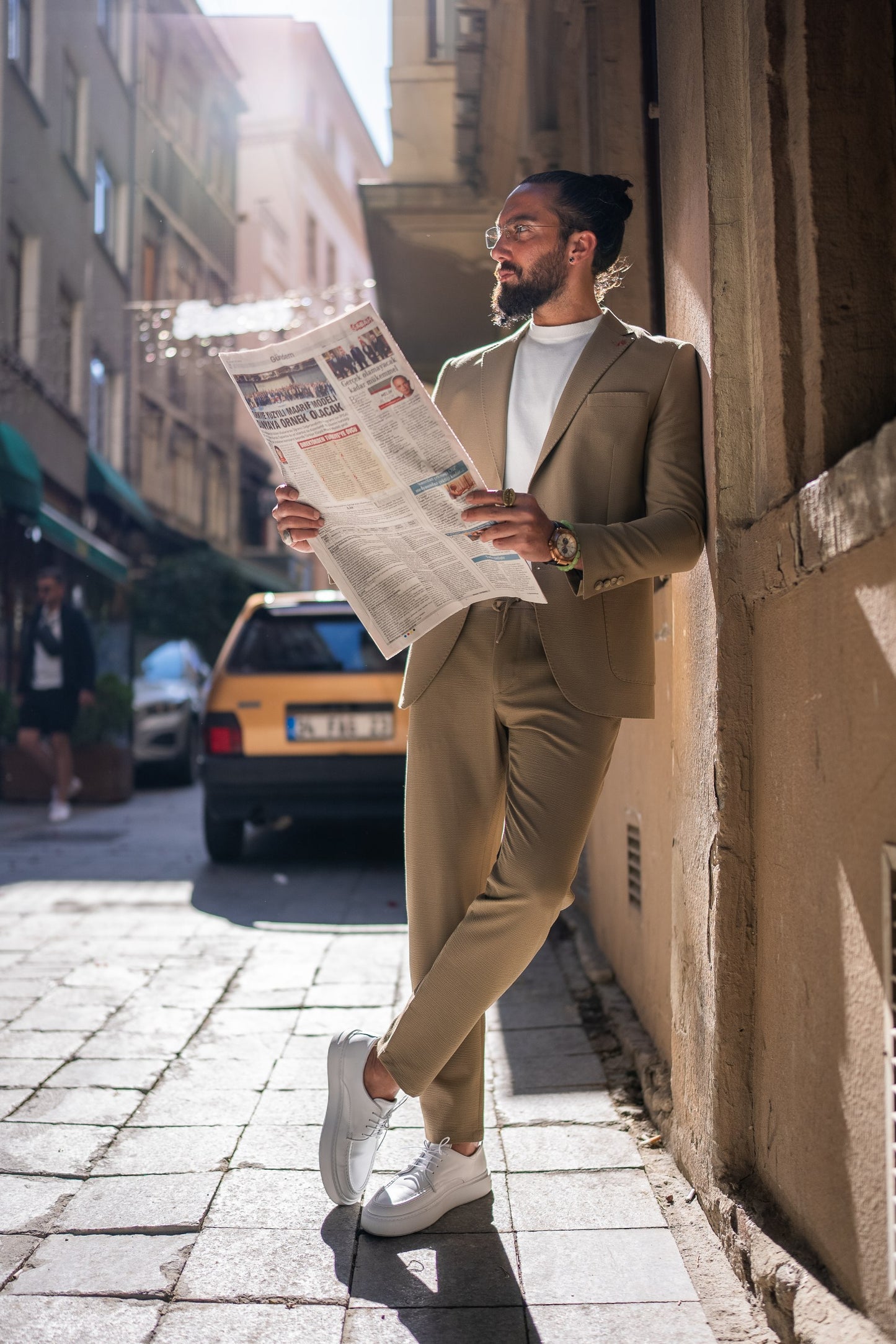 Men's Camel Textured Summer Suit