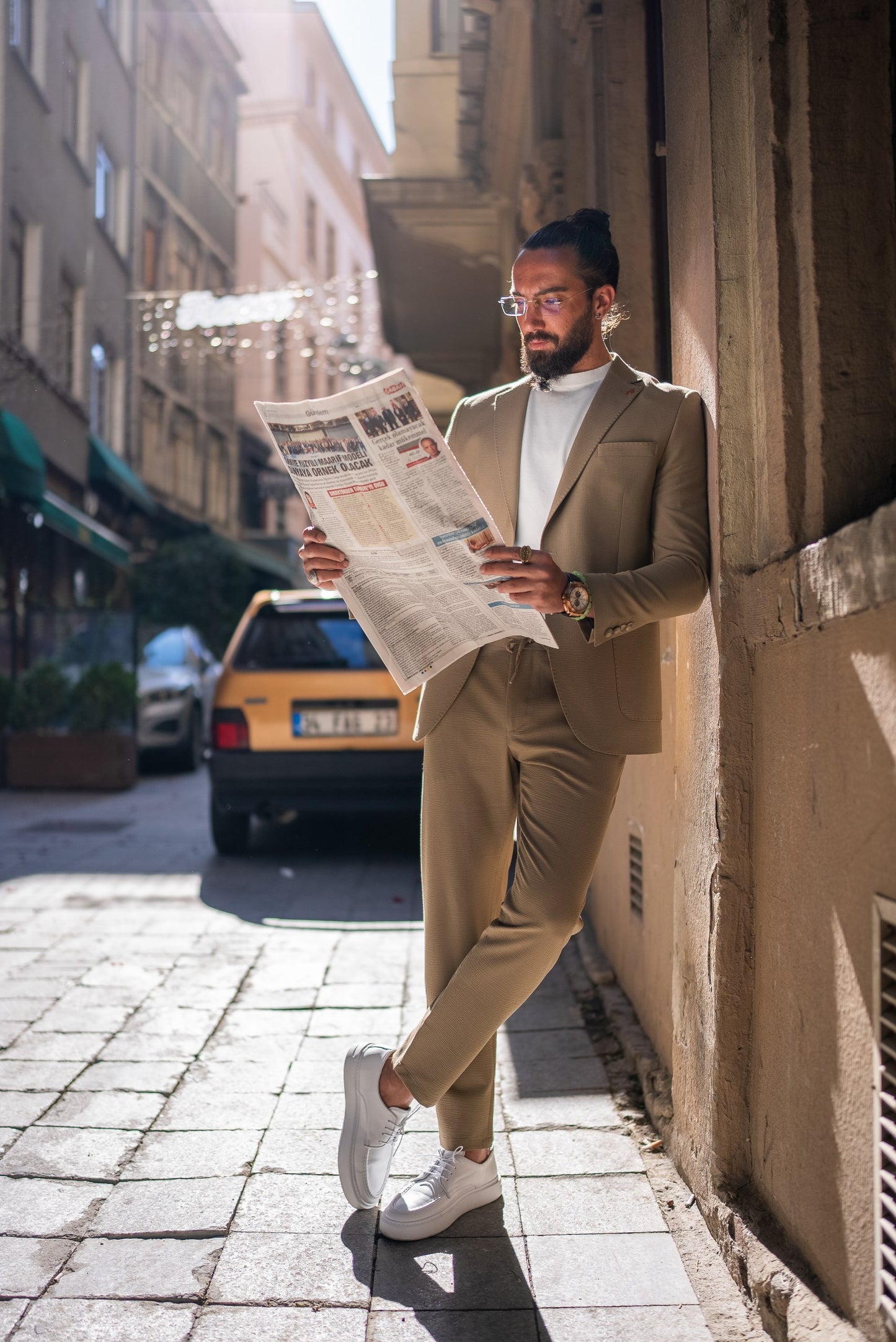 Men's Camel Textured Summer Suit