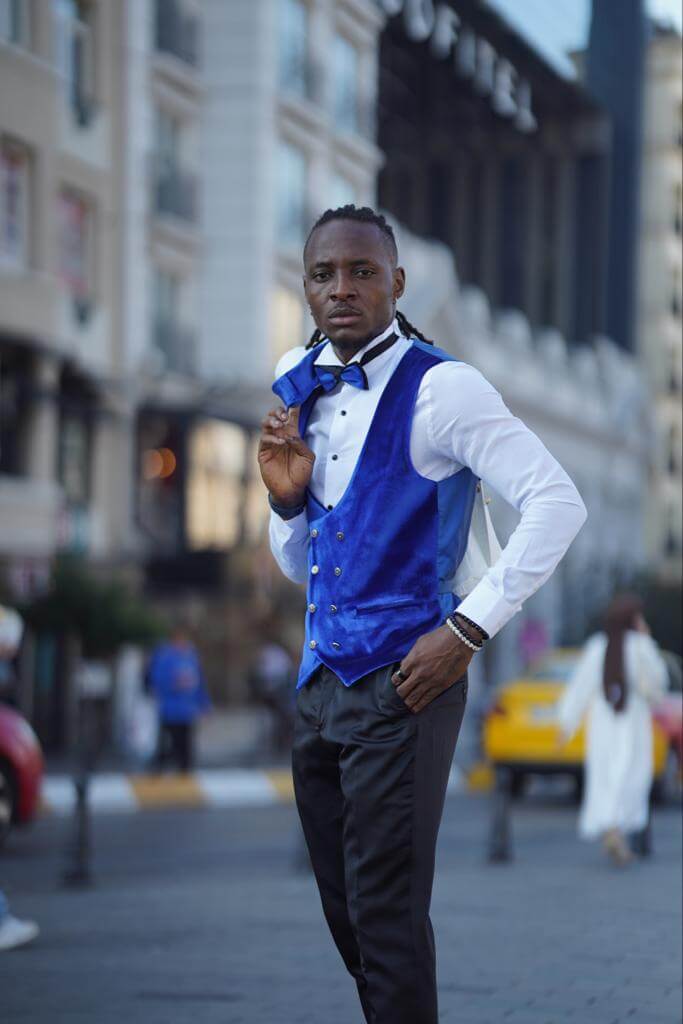 Sleek White & Blue Tuxedo