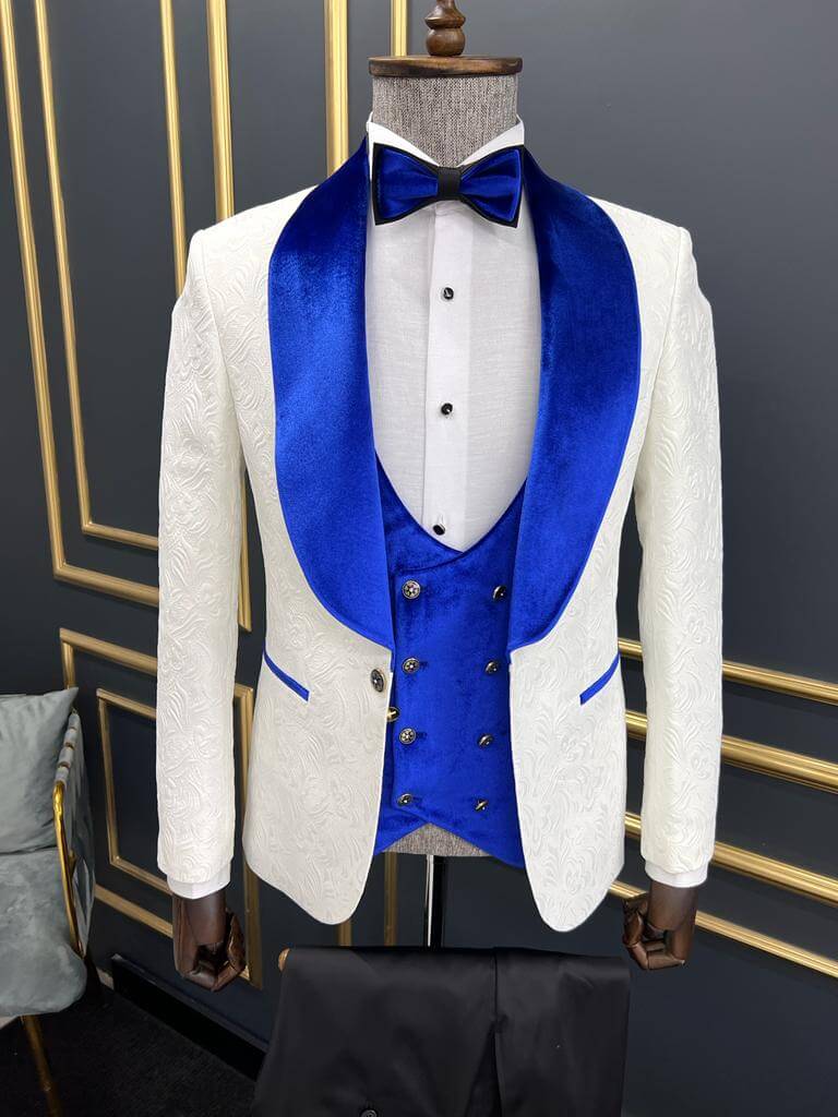 Sleek White & Blue Tuxedo