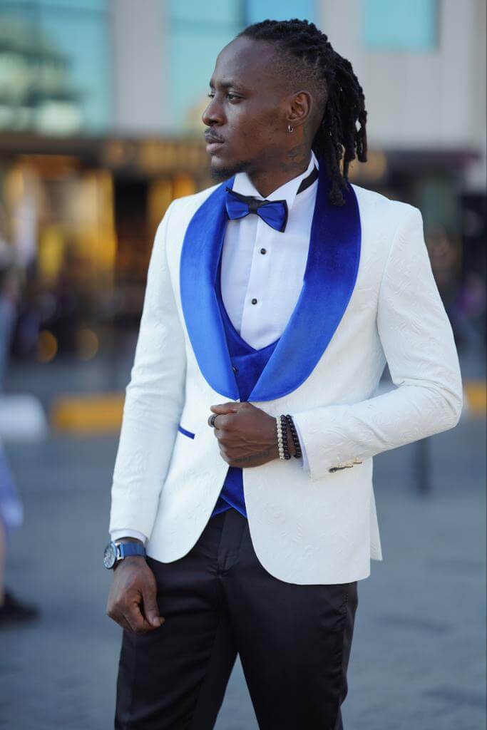 Sleek White & Blue Tuxedo