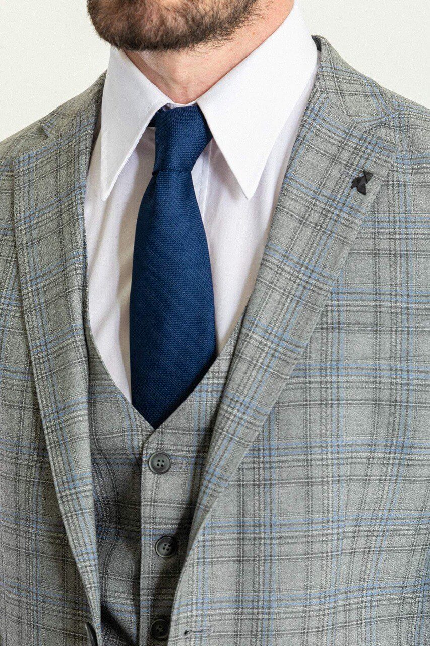 Men's Gray Blue Pattern Perfection Suit