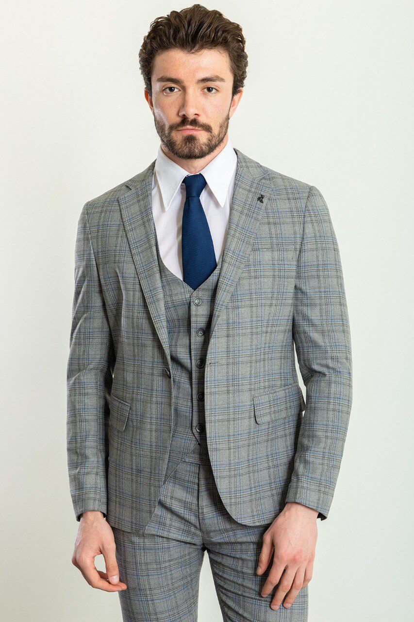 Men's Gray Blue Pattern Perfection Suit