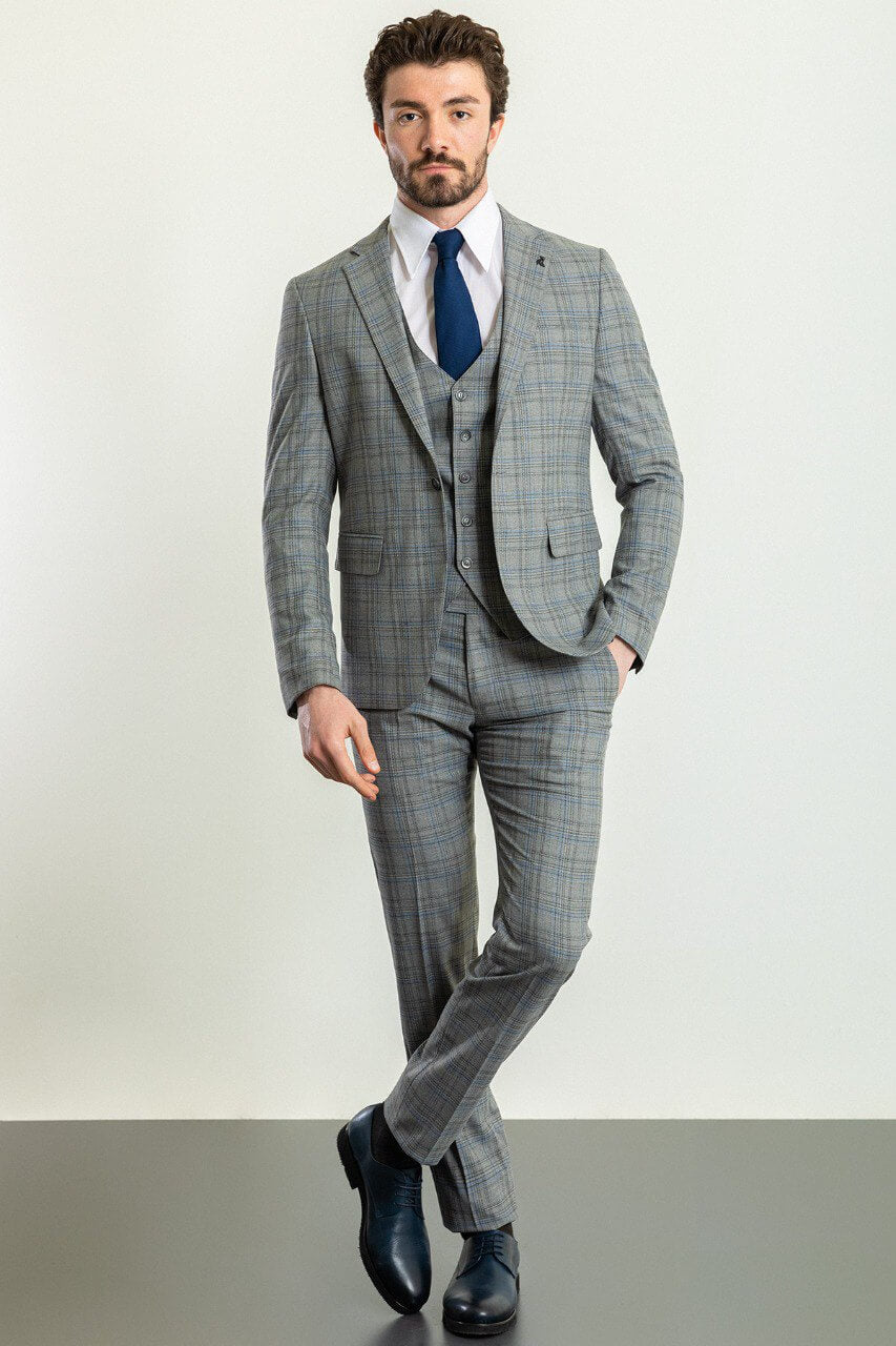 Men's Gray Blue Pattern Perfection Suit
