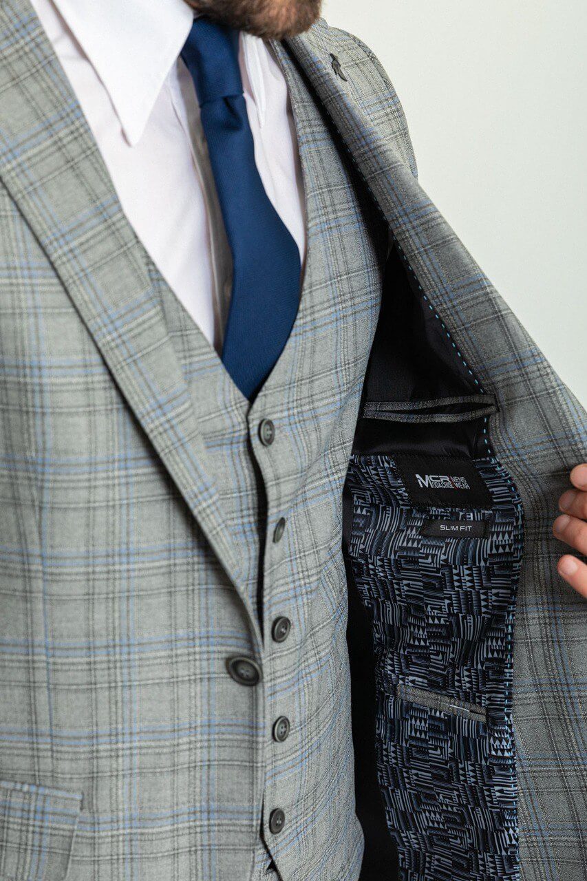 Men's Gray Blue Pattern Perfection Suit