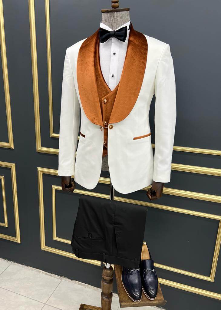 White & Orange Velvet Collar Tuxedo