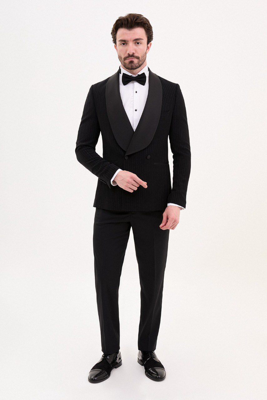 Black Pinstripe Double Breasted Tuxedo