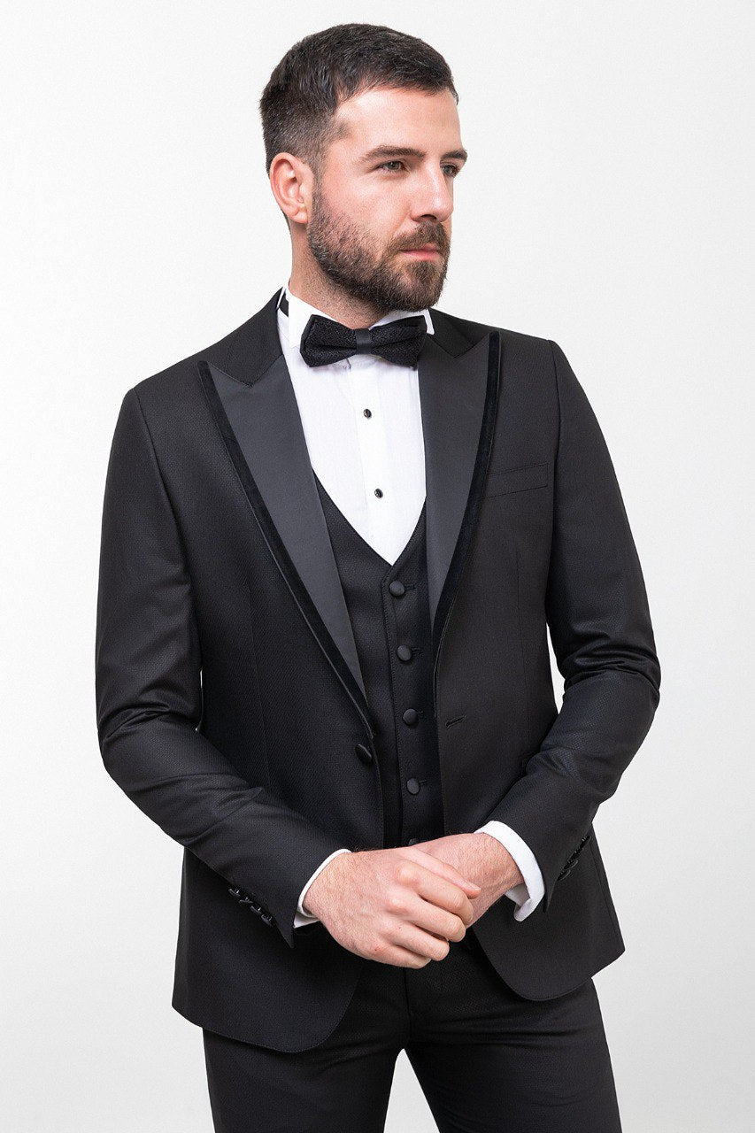 Slim Fit Peak Lapel Black Tuxedo