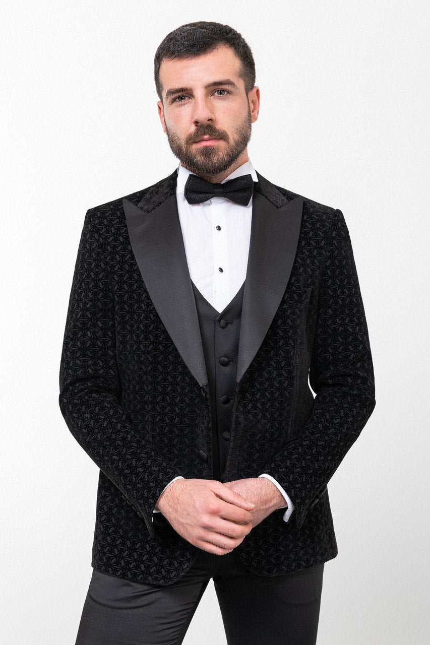 Men’s Black Textured Slim Fit Tuxedo