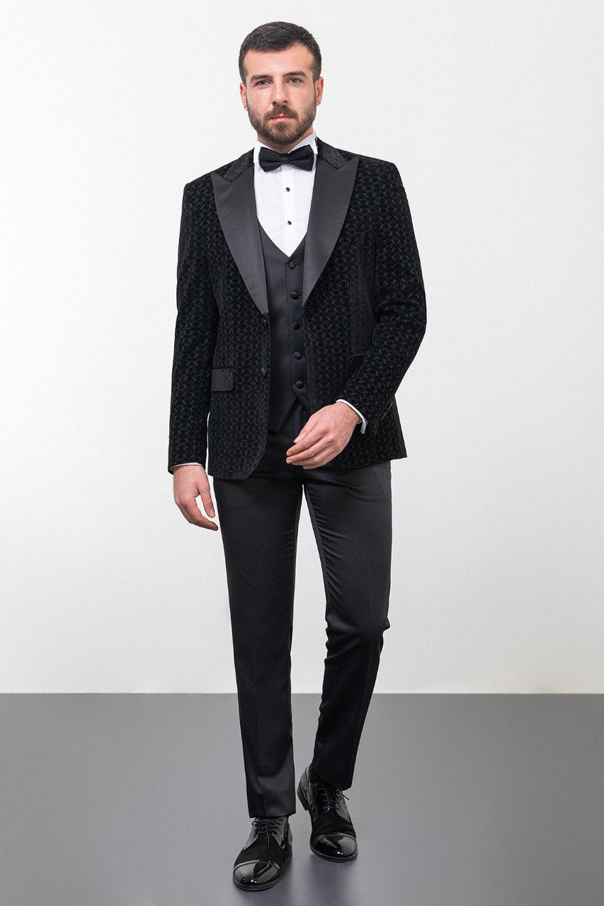 Men’s Black Textured Slim Fit Tuxedo