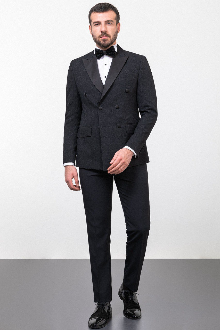 Men’s Black Textured Slim Fit Tuxedo
