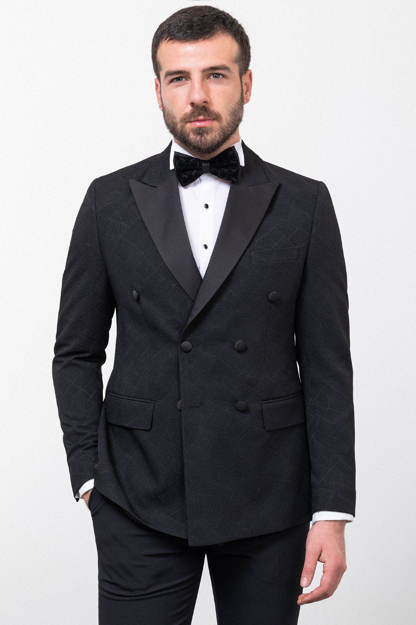 Men’s Black Textured Slim Fit Tuxedo