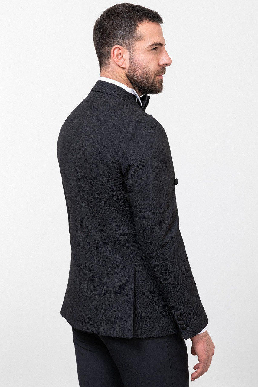 Men’s Black Textured Slim Fit Tuxedo