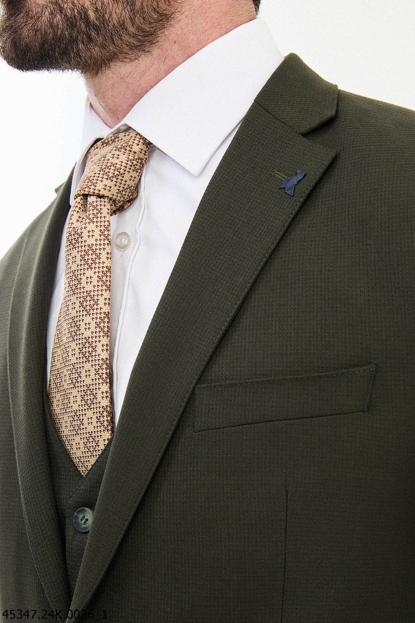 Olive Green Slim Fit Three-Piece Suit