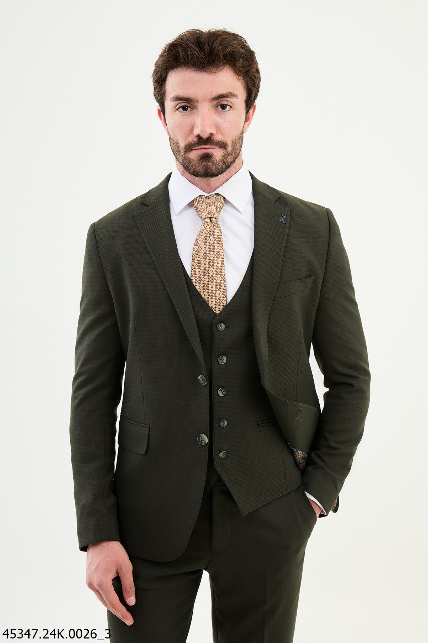 Olive Green Slim Fit Three-Piece Suit