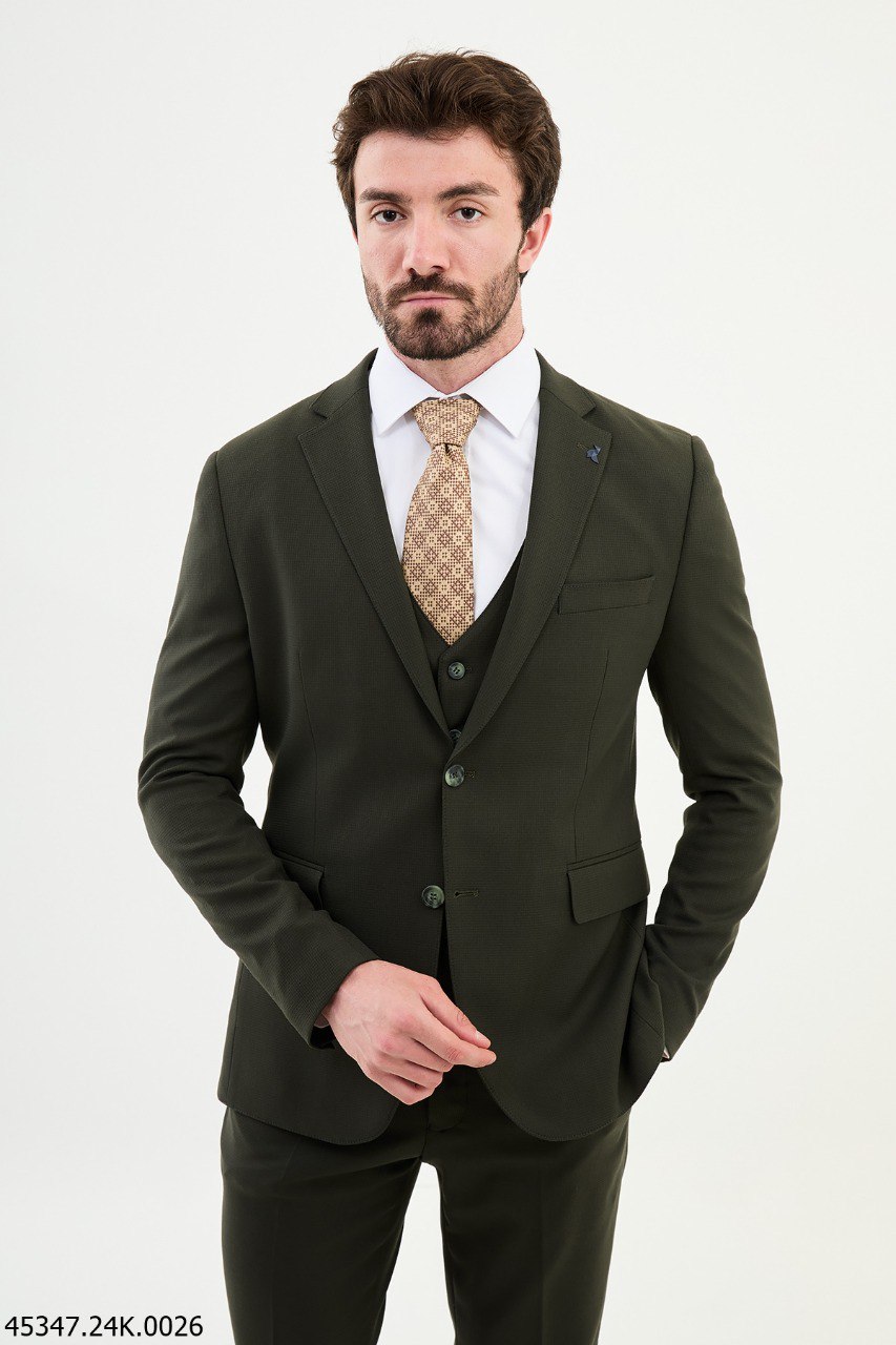 Olive Green Slim Fit Three-Piece Suit