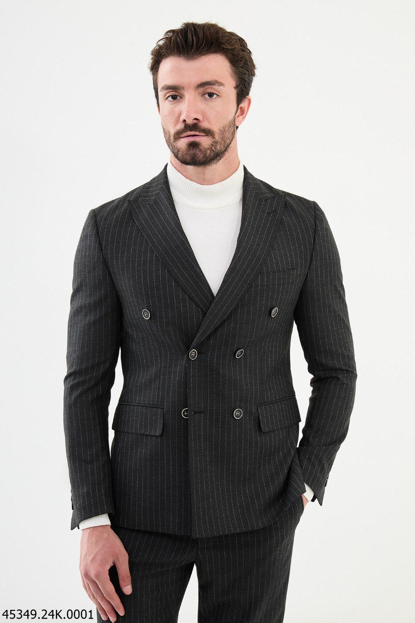 Charcoal Pinstripe Double-Breasted Executive Suit