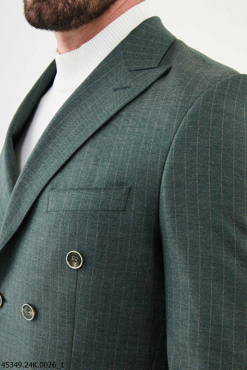 Emerald Pinstripe Double-Breasted Men's Suit