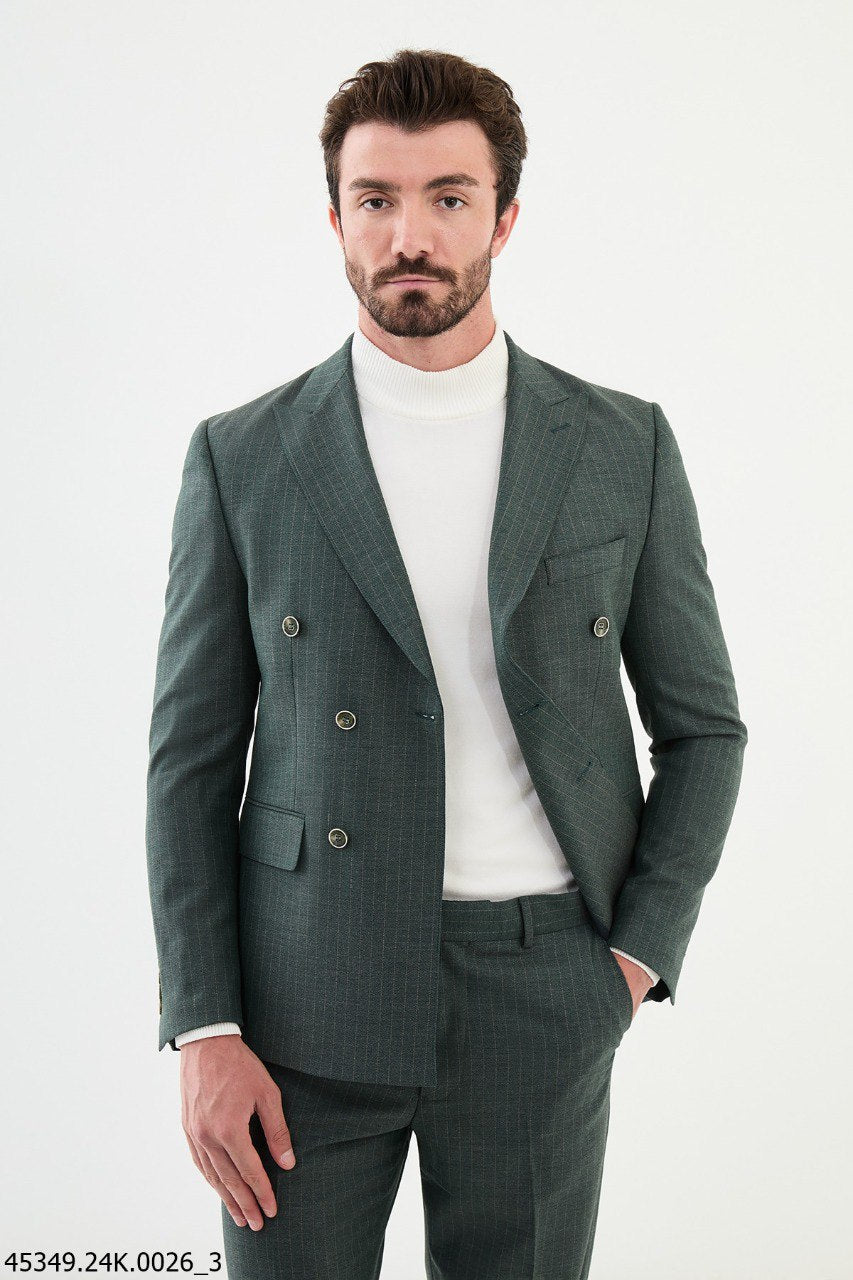 Emerald Pinstripe Double-Breasted Men's Suit