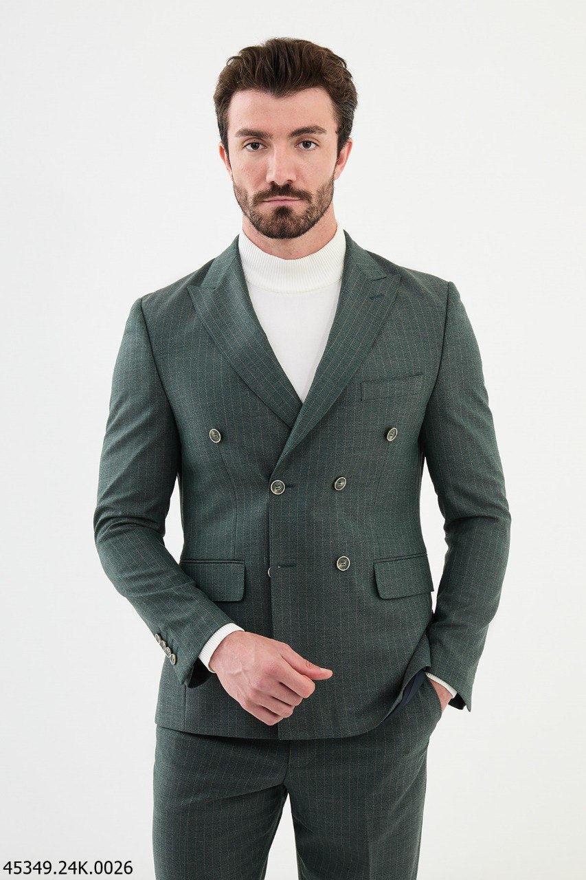 Emerald Pinstripe Double-Breasted Men's Suit