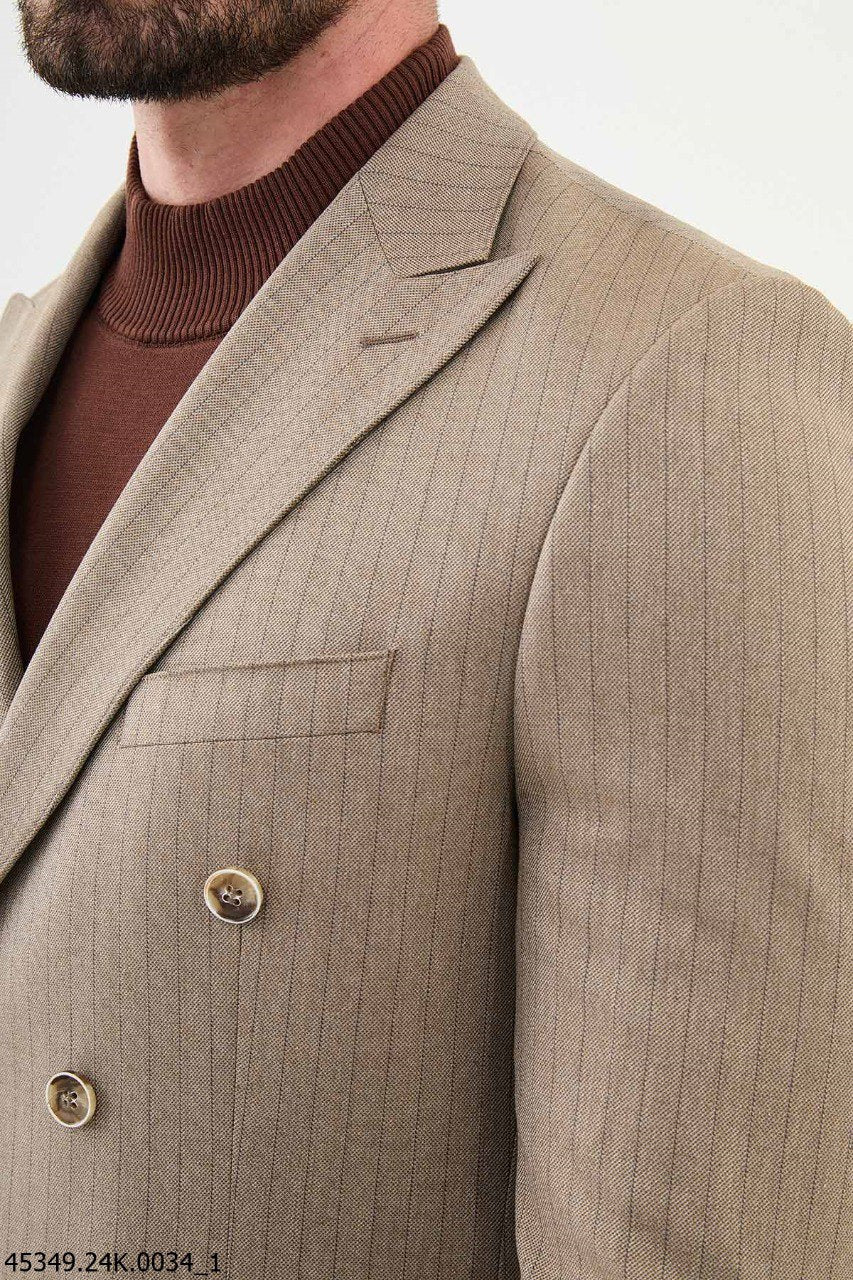 Desert Sand Pinstripe Double-Breasted Suit