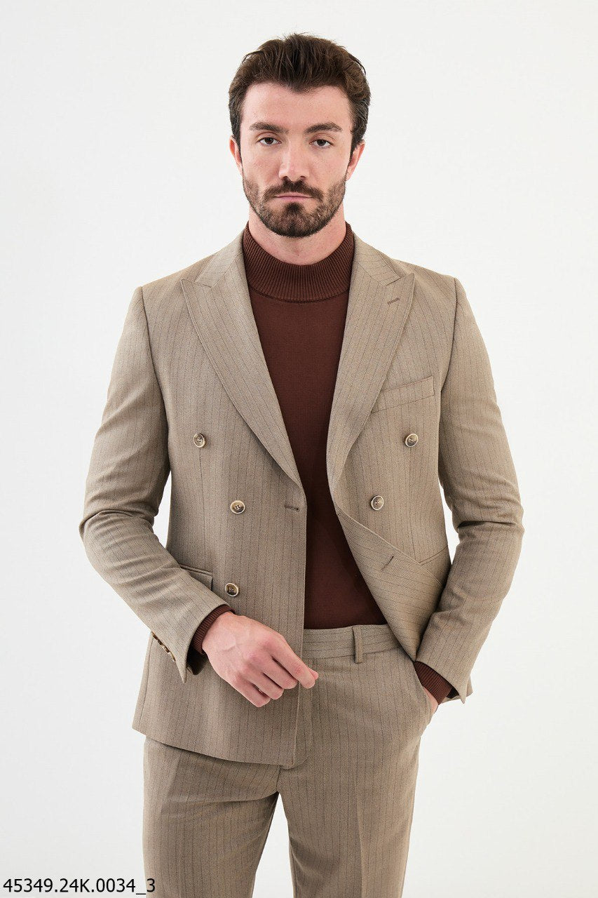 Desert Sand Pinstripe Double-Breasted Suit