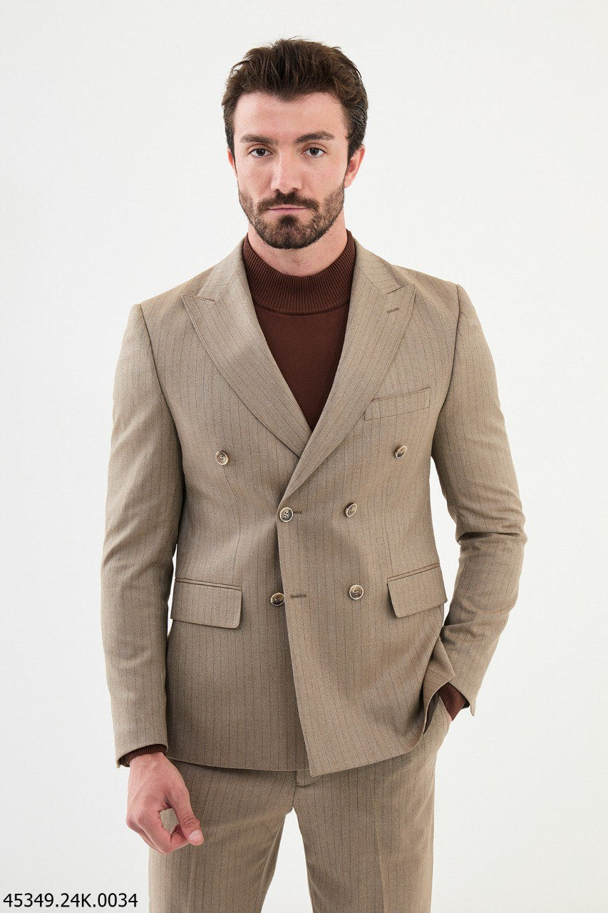 Desert Sand Pinstripe Double-Breasted Suit