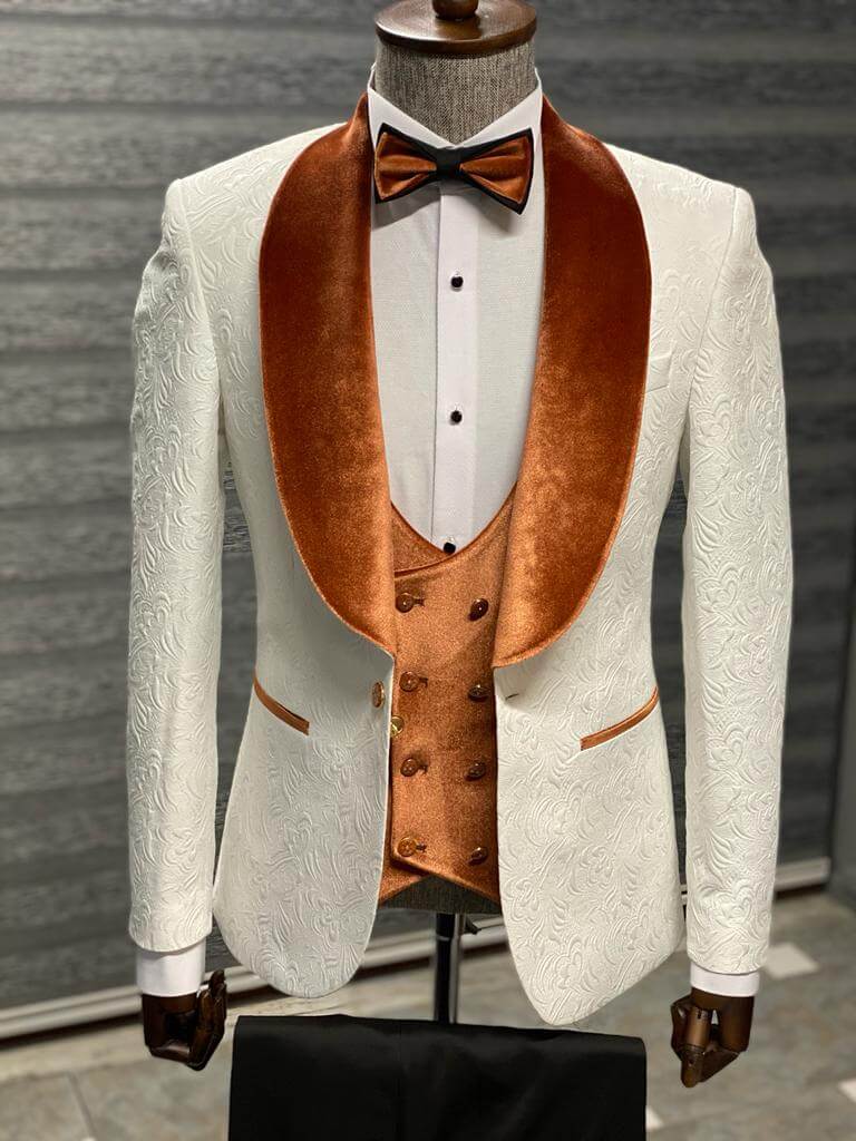 Men's Velvet Collar and Double Button Detailed Special Design Wedding Suit
