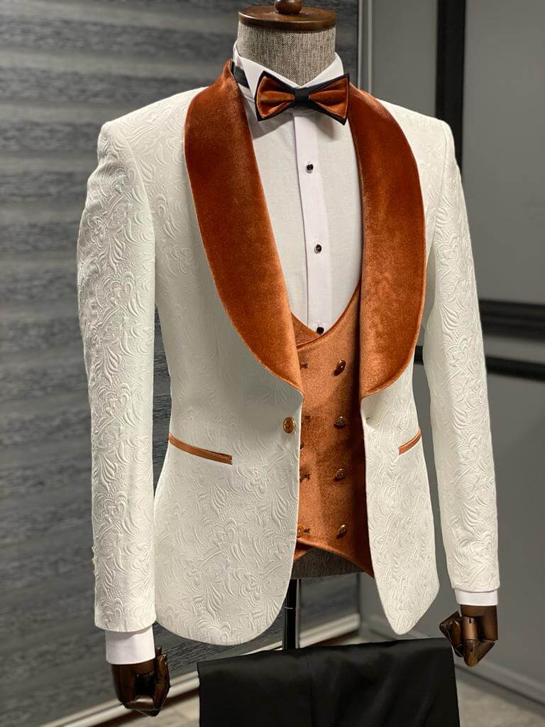 Men's Velvet Collar and Double Button Detailed Special Design Wedding Suit