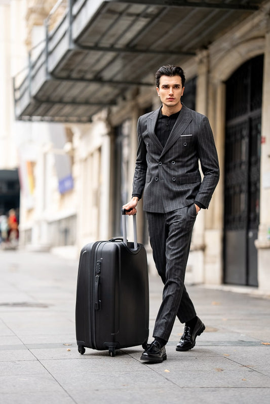 Men's Gray Pinstripe Double-Breasted Suit