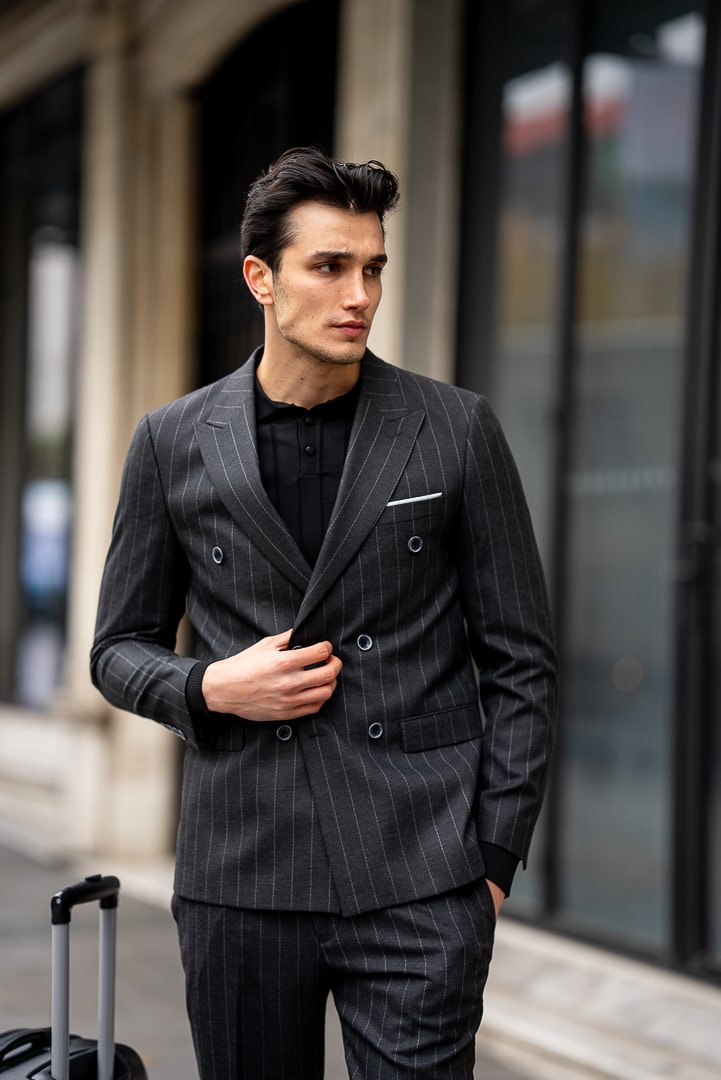 Men's Gray Pinstripe Double-Breasted Suit