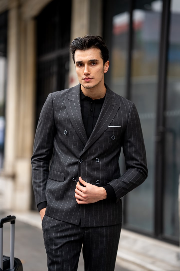 Men's Gray Pinstripe Double-Breasted Suit