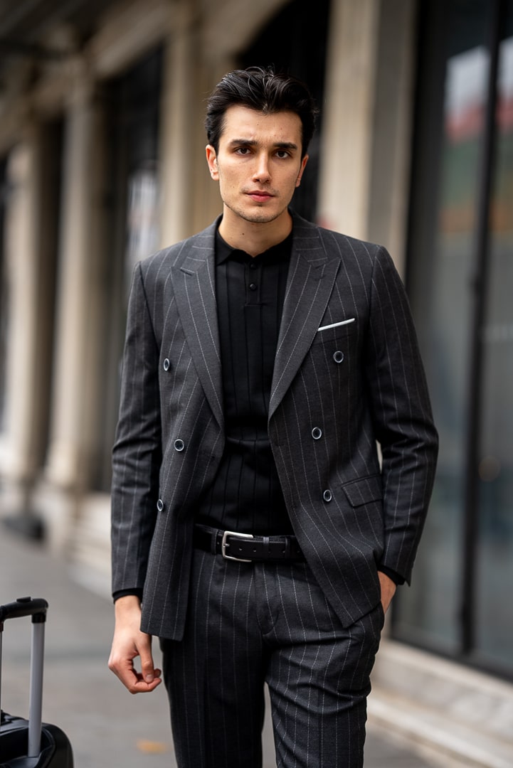 Men's Gray Pinstripe Double-Breasted Suit