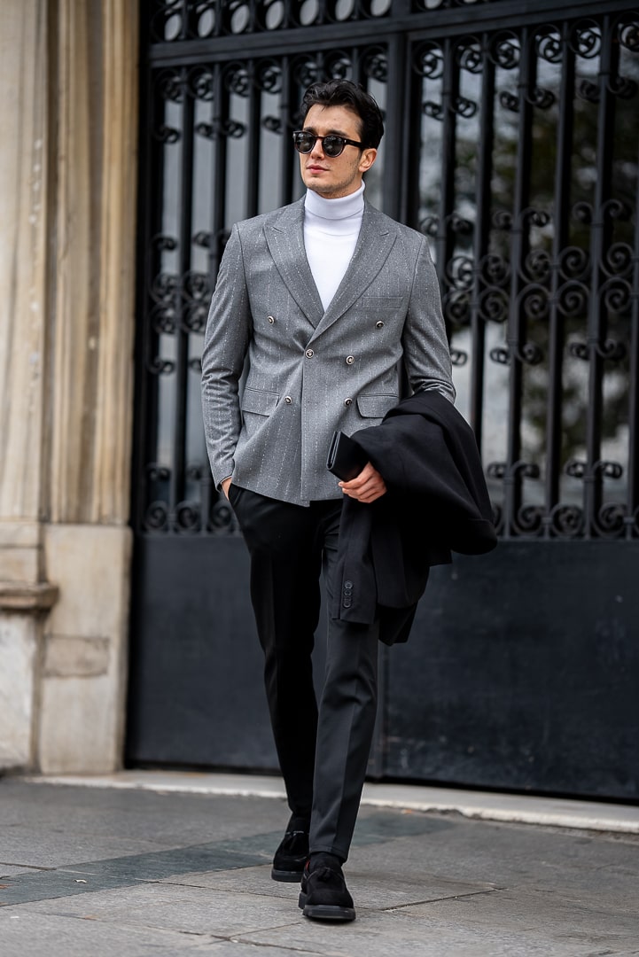 Men’s Light Grey Double-Breasted Blazer