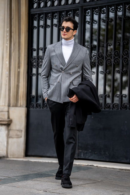 Men’s Light Grey Double-Breasted Blazer