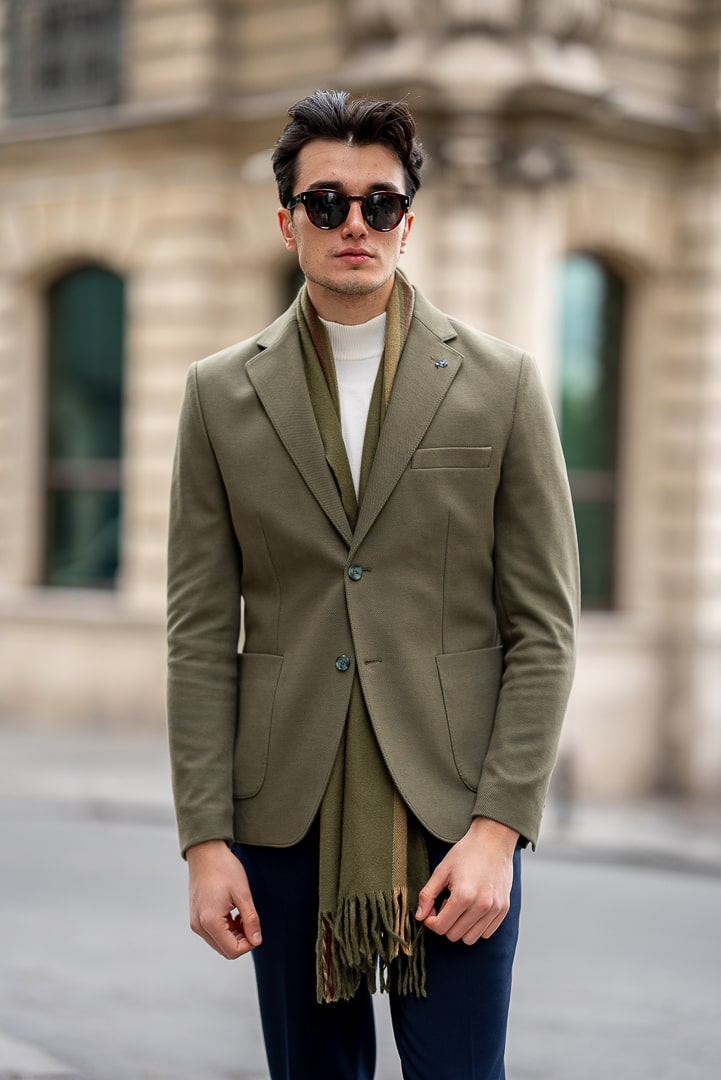 Men's Olive Green Cotton-Blend Blazer