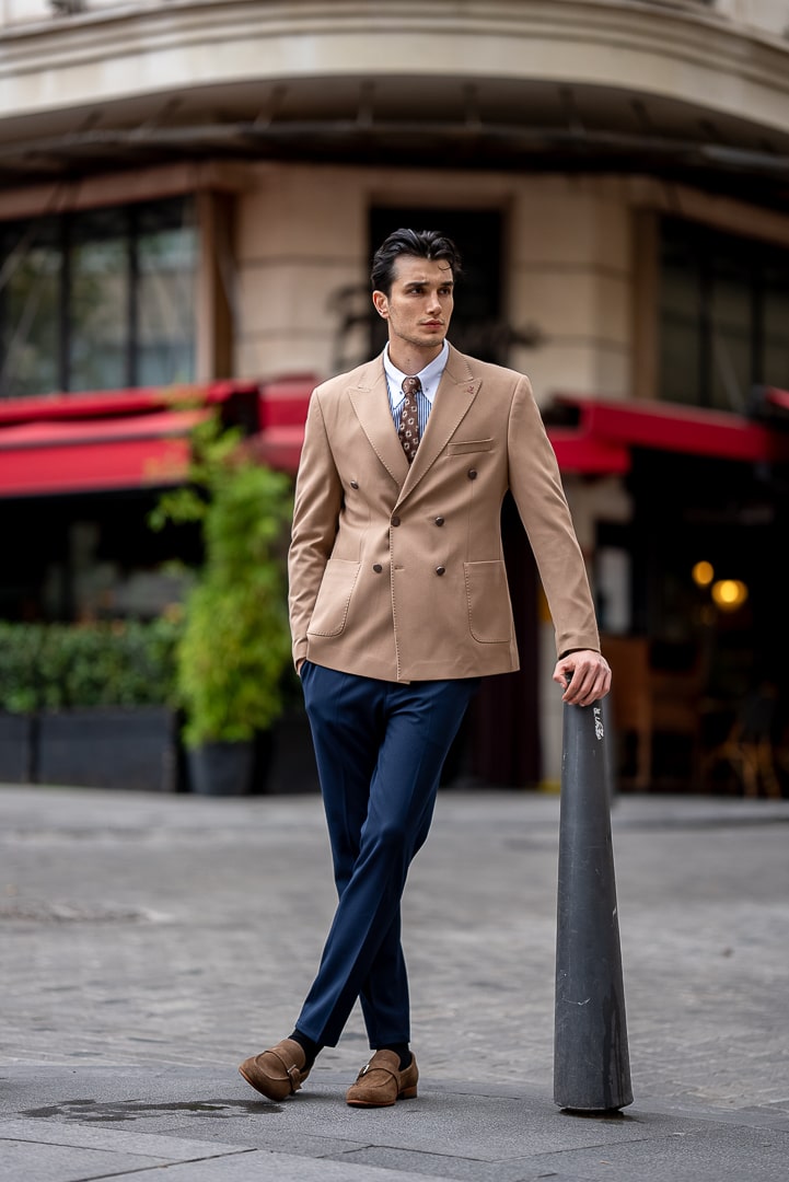 Men’s Camel Double-Breasted Blazer