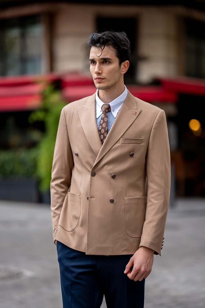 Men’s Camel Double-Breasted Blazer