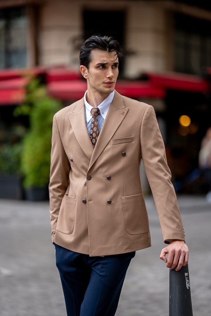 Men’s Camel Double-Breasted Blazer