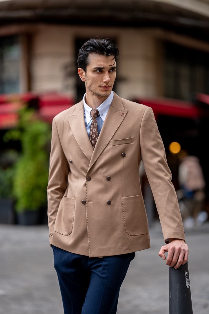 Men’s Camel Double-Breasted Blazer