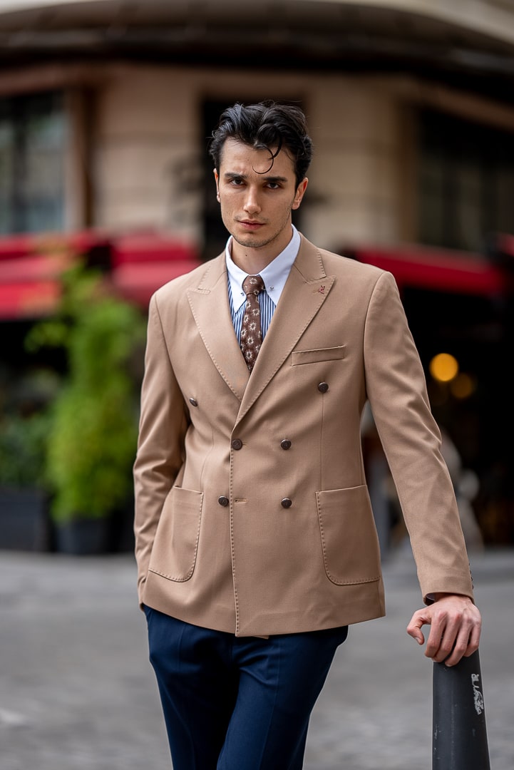 Men’s Camel Double-Breasted Blazer