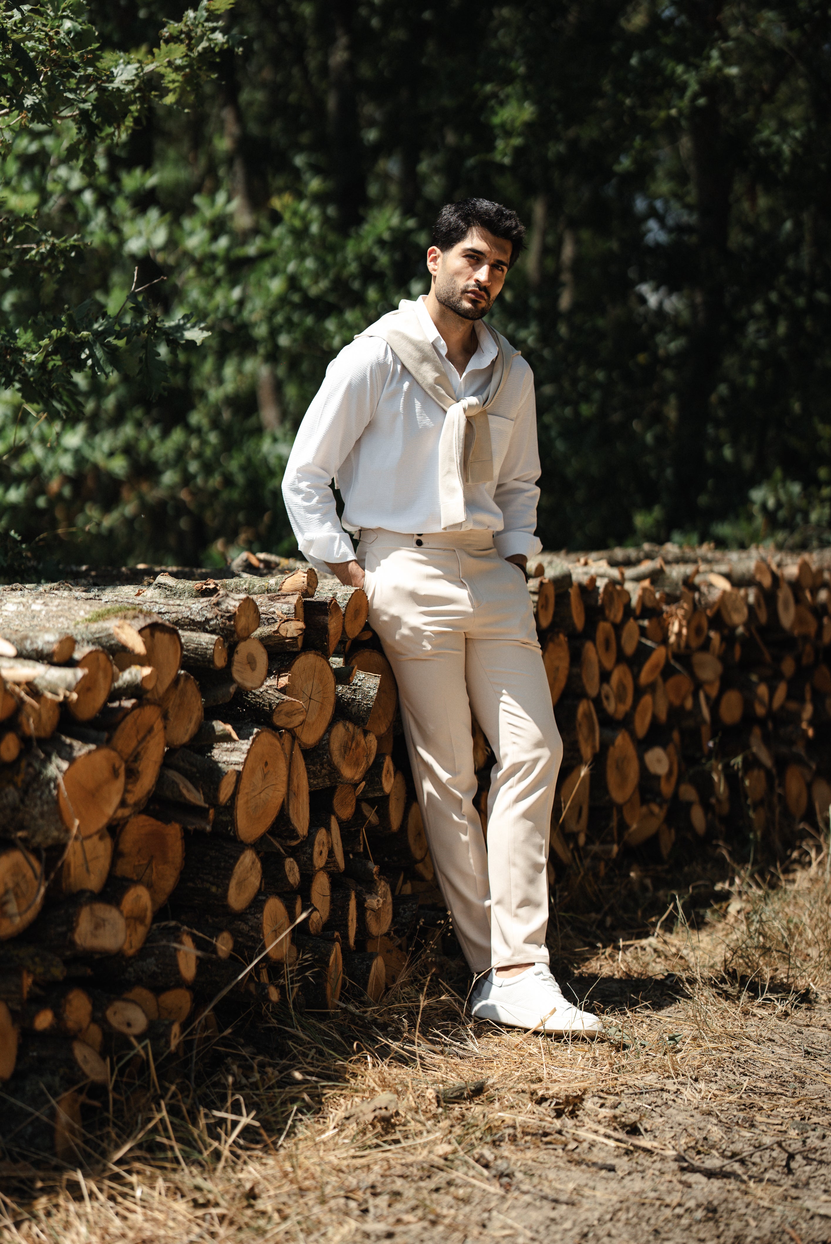 Men's Beige Linen Shirt