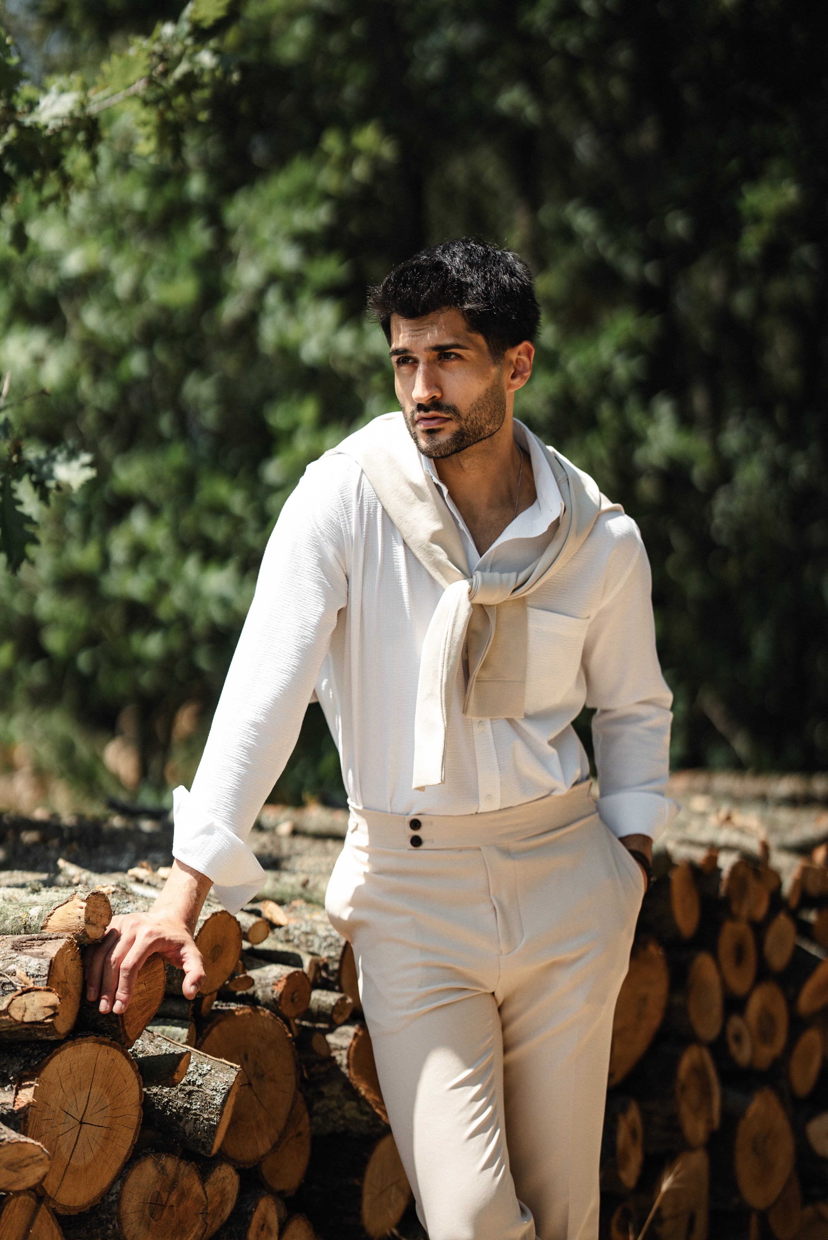 Men's Beige Linen Shirt