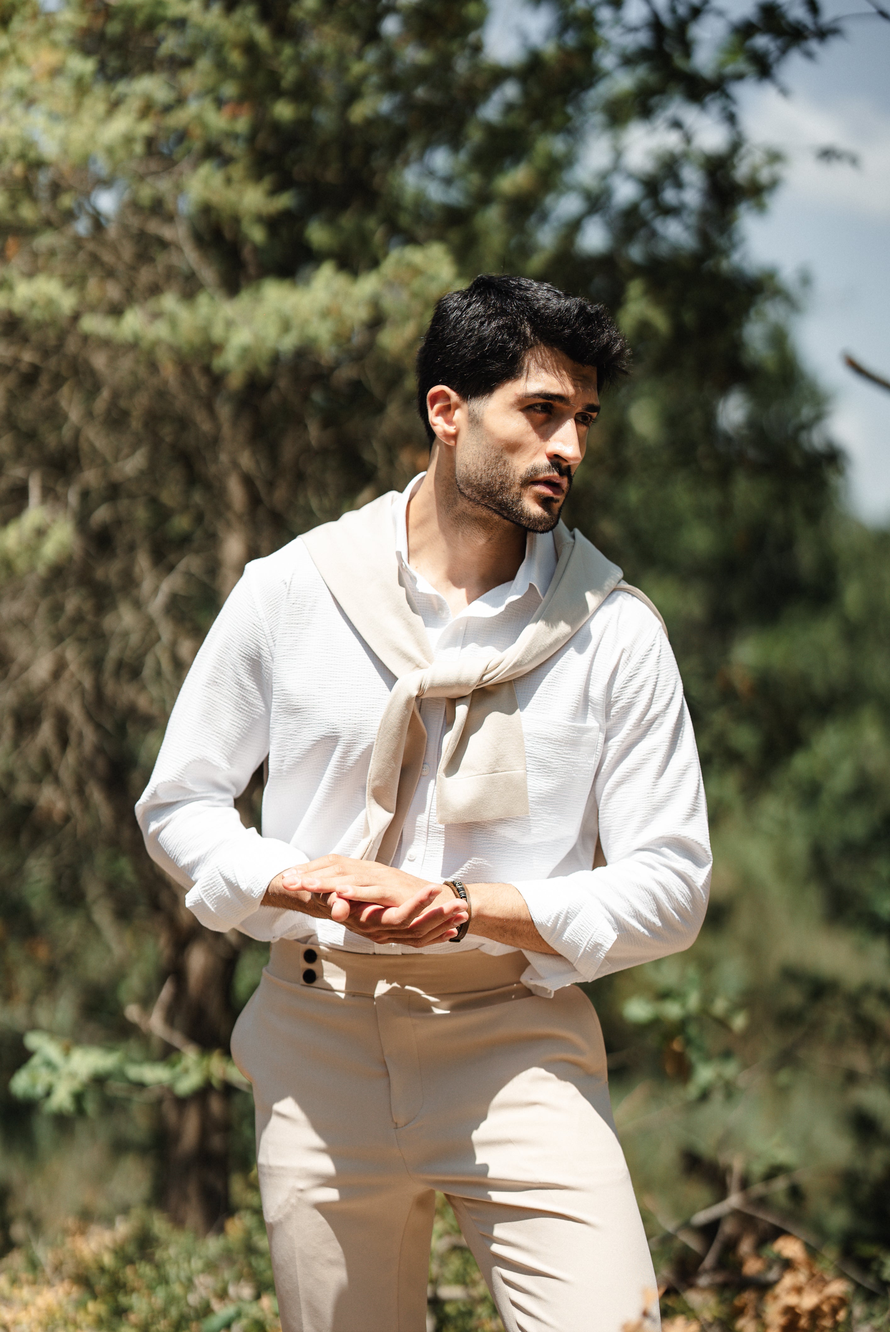 Men's Beige Linen Shirt