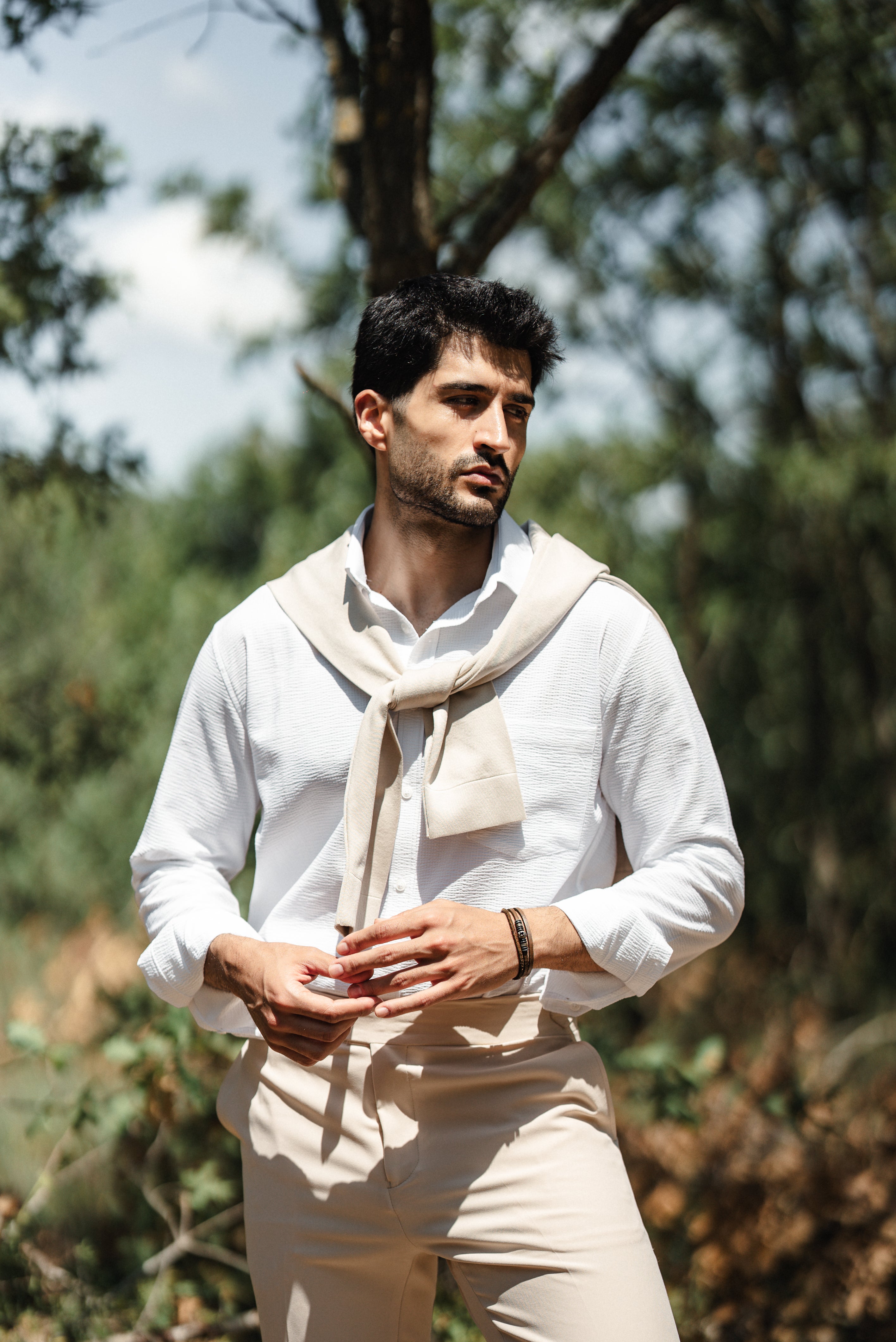Men's Beige Linen Shirt