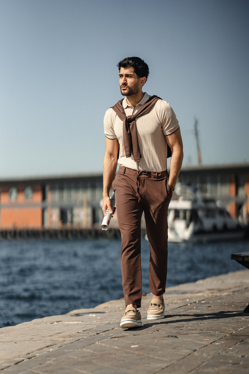 Men's Beige Polo Knit T-shirt