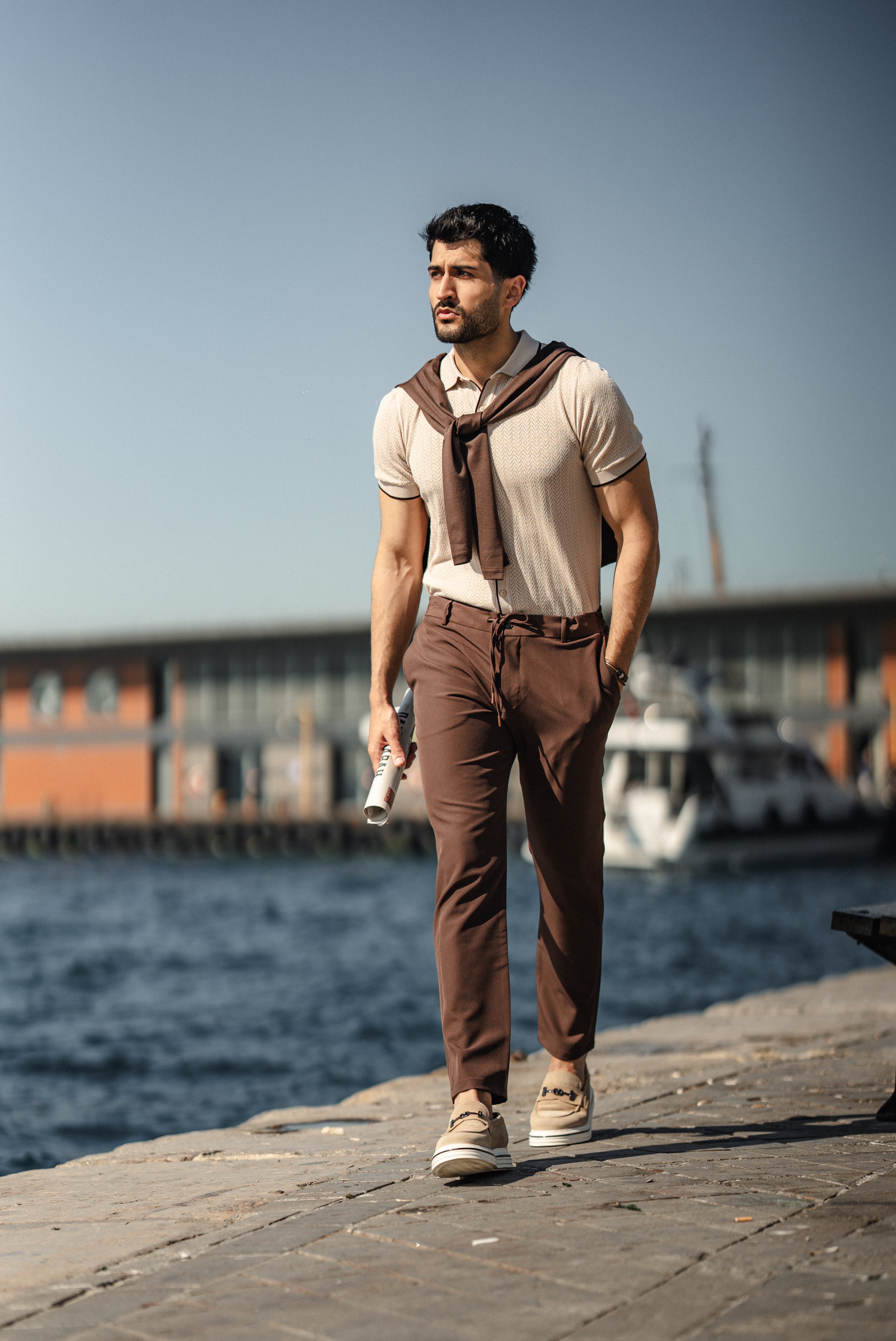 Men's Beige Polo Knit T-shirt