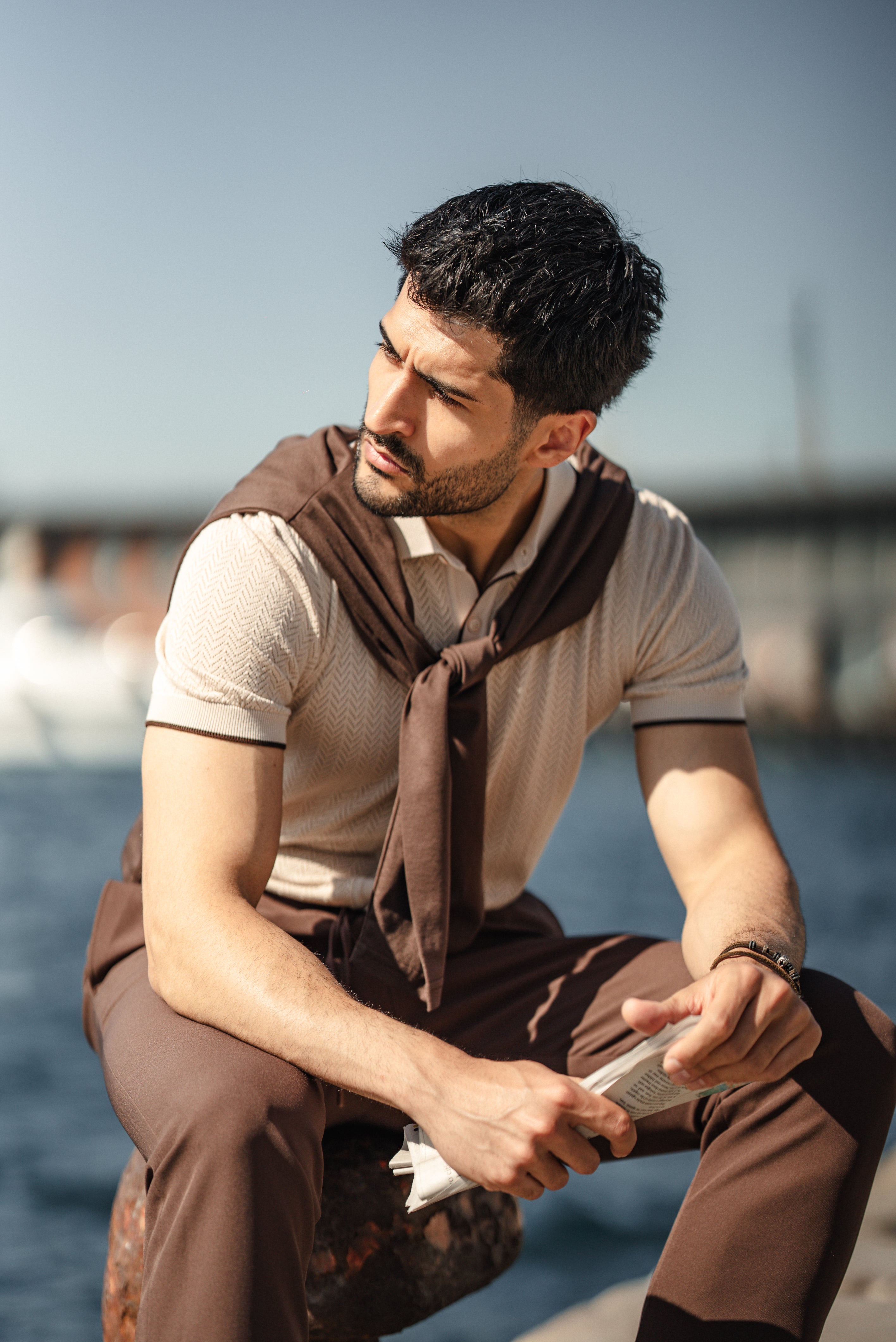 Men's Beige Polo Knit T-shirt