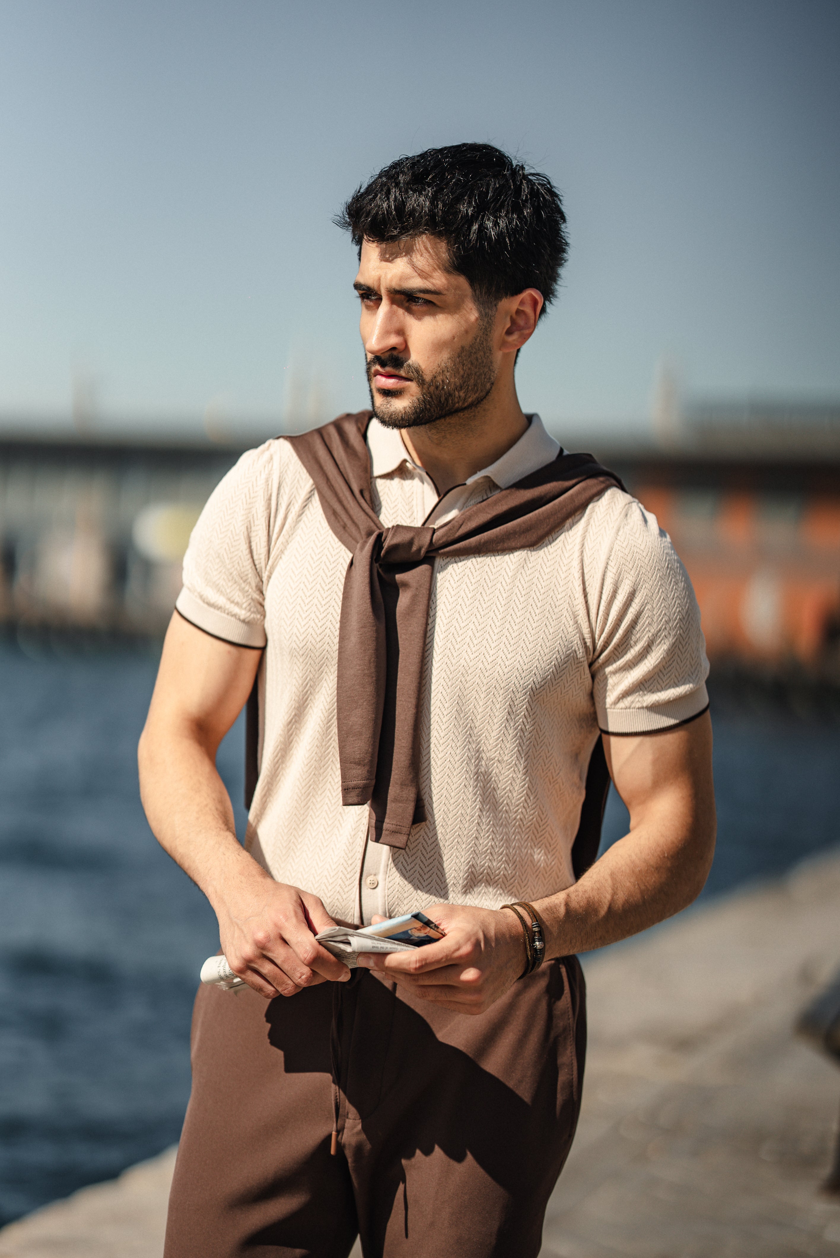 Men's Beige Polo Knit T-shirt
